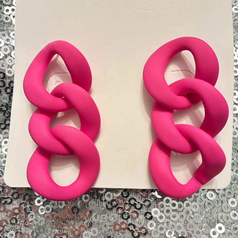 Bold Pink Chain Link Earrings - Picture 3 of 5